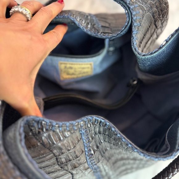 Carlos Falchi Navy Croc Hobo - Picture 3 of 7